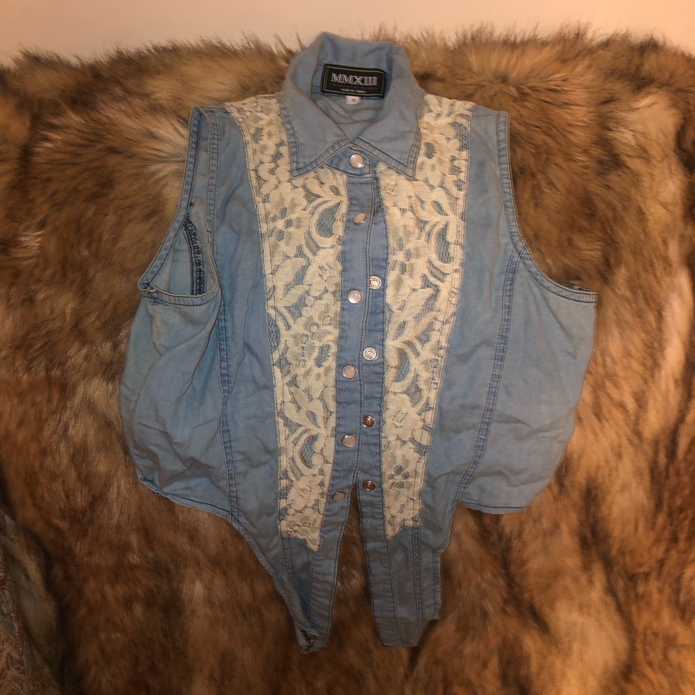Crop/tie jean vest